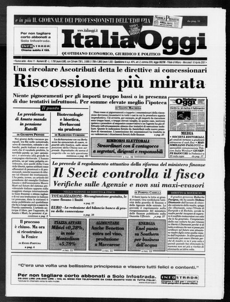 Italia oggi : quotidiano di economia finanza e politica